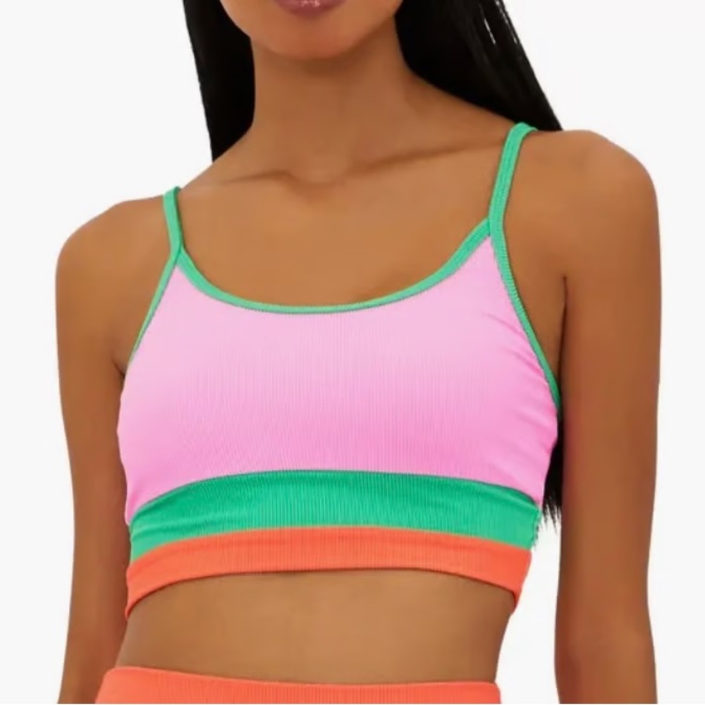 Beach Riot Pink Green Orange Ribbed Colorblock Bikini Top